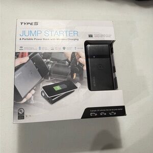 Type S jump starter and portable power bank with wirelesss charging